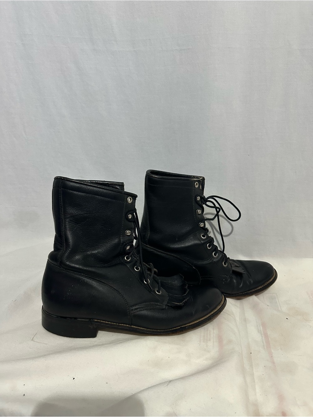Vintage Justin Black Leather Lace Up Kiltie Roper Packer Boots Size 8.5 - Picture 3 of 6